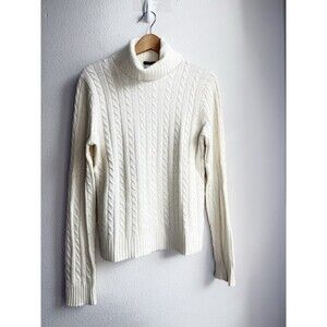 J.Crew Ivory Cable Knit Turtleneck Sweater Women’s Large Lambswool Cashmere